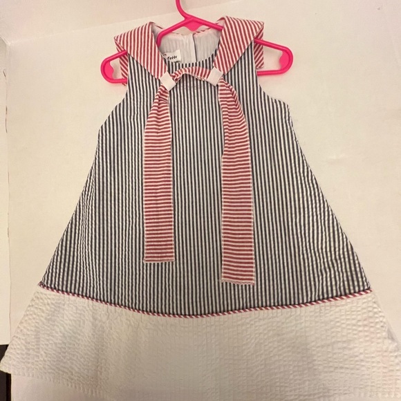 JACK & TEDDY SEERSUCKER DRESS SIZE 4T. RED, WHITE &  BLUE - Picture 1 of 5